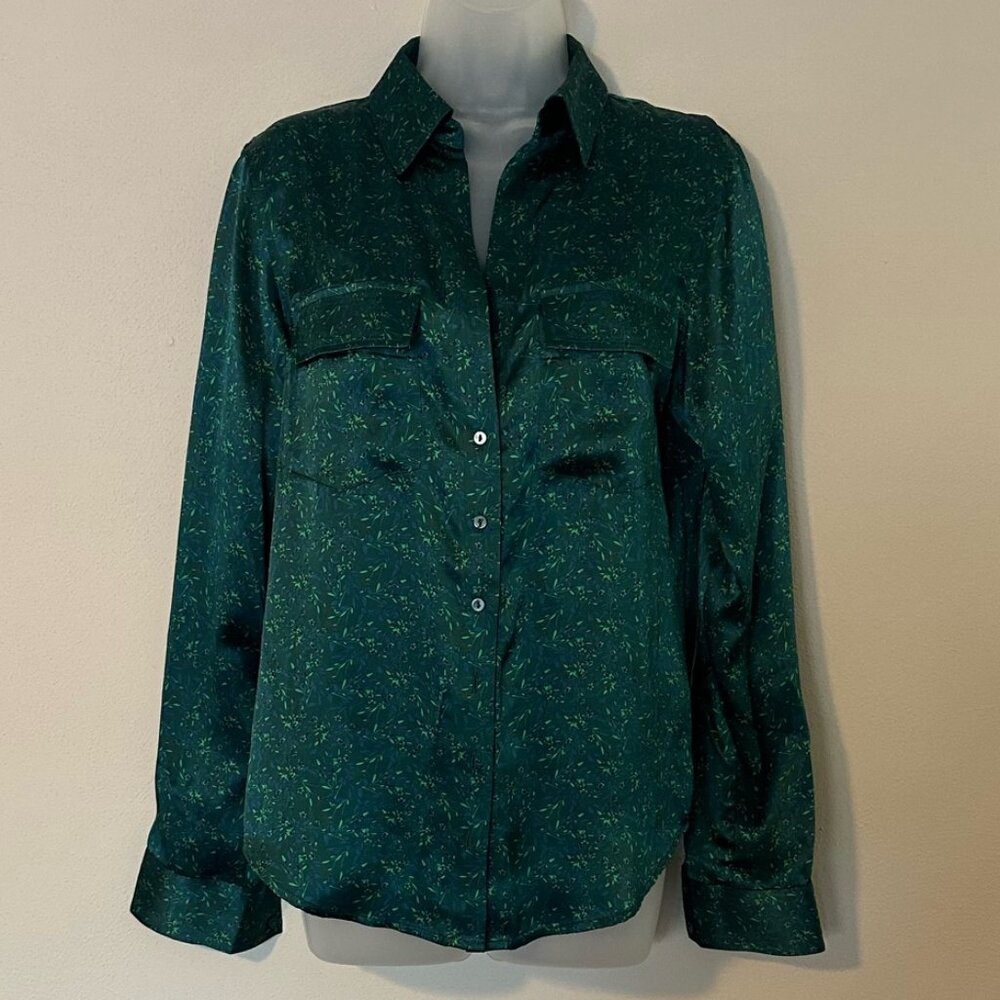 Gold Hawk Classic Pocket Shirt - 100% Silk - Teal Stained Glass - Size M